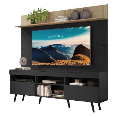 Rack Retrô Com Painel E Suporte Tv 65" Madri Multimóveis V3374 Rustic/Preto Rustic/Preto