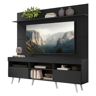 Rack Retrô Com Painel E Suporte Tv 65" Madri Multimóveis V3374 Preto/Branco Preto/Branco