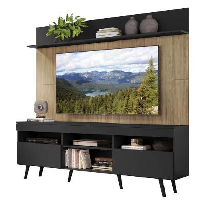 Rack Retrô Com Painel E Suporte Tv 65" Madri Multimóveis V3374 Preto/Rustic Preto/Rustic