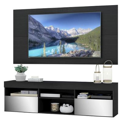 Rack Com Painel E Suporte Tv 65" Suspenso Com Espelho Londres Multimóveis V3351 Preto Preto
