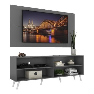 Rack Com Painel Tv 65" Retrô Jazz Multimóveis V1027 Grafite/Branco Grafite/Branco