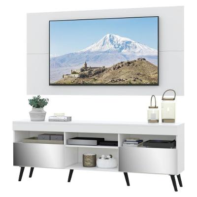 Rack Com Painel Tv 65" Retrô Com Espelho Londres Multimóveis V3342 Branco/Preto Branco/Preto