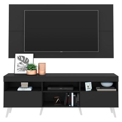 Rack Com Painel E Suporte Tv 65" Retrô Flórida Multimóveis V3134 Preto/Branco Preto/Branco