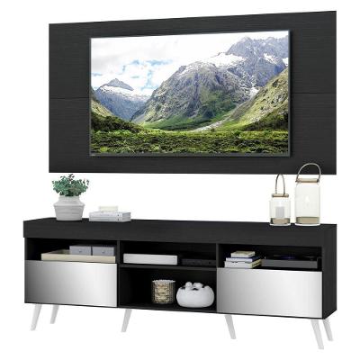 Rack Com Painel Tv 65" Retrô Com Espelho Londres Multimóveis V3342 Preto/Branco Preto/Branco