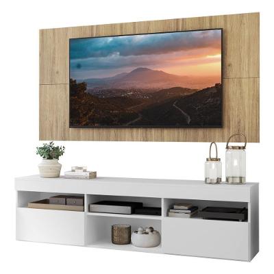 Rack Com Painel Tv 65" Com 2 Portas Londres Multimóveis V3334 Branco/Rustic Branco/Rustic
