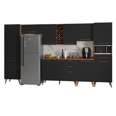 Armário De Cozinha Completa Com Adega 11 Portas 4 Gavetas Favorita Preto/nature Preto Naturale