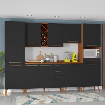 Armário De Cozinha Completa Com Adega 10 Portas 4 Gavetas Favorita Preto/nature Preto Naturale