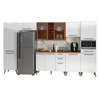 Armário De Cozinha Completa Vidro Reflecta Com Adega 11 Portas 4 Gavetas Favorita Branco/nature Nature