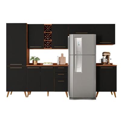 Armário De Cozinha Completa Com Adega 9 Portas 3 Gavetas Favorita Preto/nature Preto Naturale