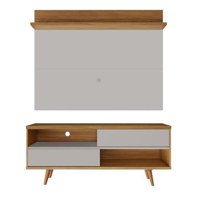 Bancada Retrô Com Painel Para Tv De Até 50 Polegadas Notável Off White / Freijó Trend Preto