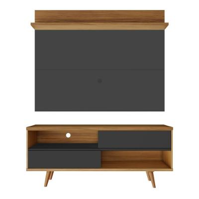 Bancada Retrô Com Painel Para Tv De Até 50 Polegadas Notável Preto / Freijó Trend Preto