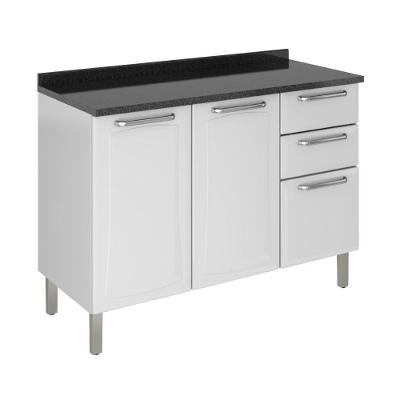 Balcão De Cozinha Itatiaia De Aço 3 Portas 2 Gavetas Com Tampo 1,20m Branco Branco