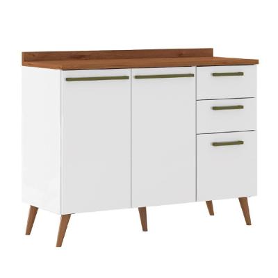 Balcão De Cozinha 2 Portas E 3 Gavetas Com Tampo 1,20M Favorita Branco / Natura Branco Nature