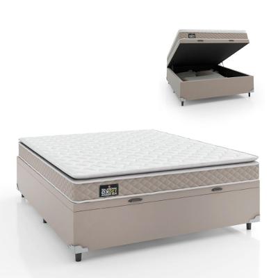 Cama Box Baú Casal Colchão D33 Pillow Top Millenium 138x188x57cm Bege - Suporta Até 100kg Por Pessoa Bege