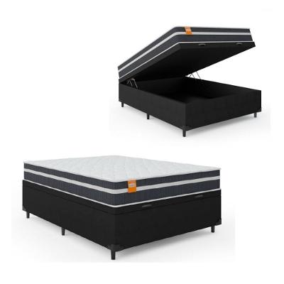 Cama Box Baú Casal Colchão Molas Qatar 138x188x63cm Branco / Preto - Suporta Até 150kg Por Pessoa Pr