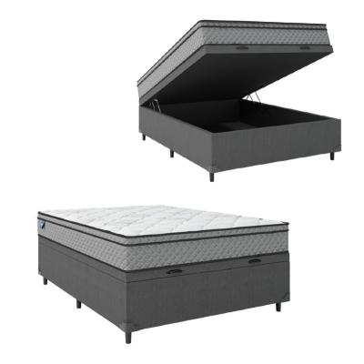 Cama Box Baú Casal Colchão Molas Ensacadas 138x188x65cm Cinza/branco Umaflex - Suporta 120kg