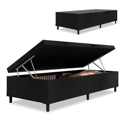 Cama Box Com Baú Solteiro 0,88 Com 41cm De Altura Prince Preto Preto