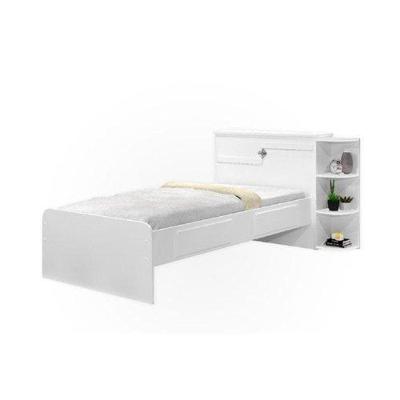 Cama Solteiro Cabeceira Baú 2 Gavetas 3 Nichos Hortencia Branco / Branco Lilás Flex Branco / Lilas