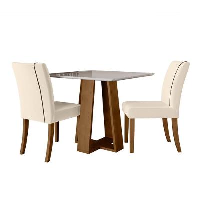 Conjunto De Mesa Sala De Jantar Atenas Com 2 Cadeiras Carvalho/off White/bege 0,90m Quadrada Dobuê Off White