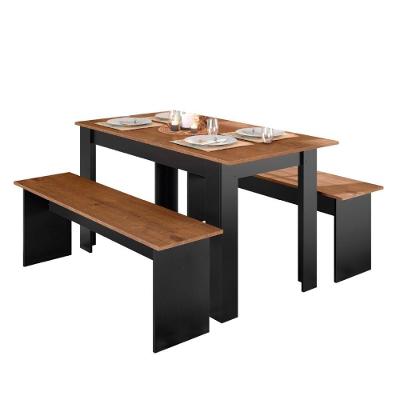 Conjunto De Mesa Com 2 Bancos Preto Naturale