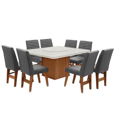 Conjunto De Mesa 8 Cadeiras Tampo Giratório Amsterdã Cedro Cedro / Off White