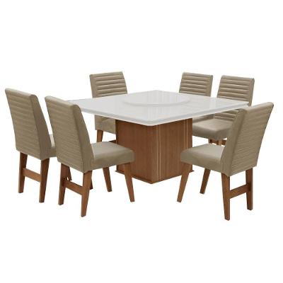 Conjunto De Mesa 6 Cadeiras Tampo Giratório Cedro/areia Cedro / Off White
