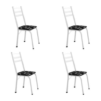Conjunto Com 4 Cadeiras Tubular Itália Artefamol Branco Branco / Floral Preto