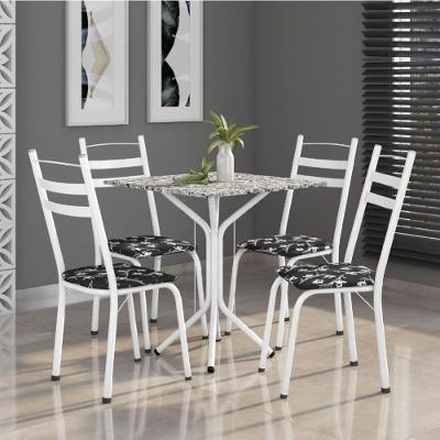 Conjunto De Mesa Thais 0,70M Com 4 Cadeiras Artefamol Granito / Branco Branco / Floral Preto