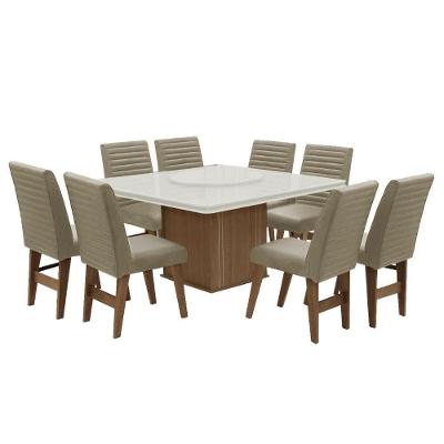 Conjunto Mesa Amsterdã Com Tampo Giratório 8 Cadeiras Cedro Cedro / Off White