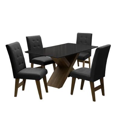 Conjunto Mesa Preto Dubai 1,35m Mdf Com 4 Cadeiras Castanho Castanho / Black