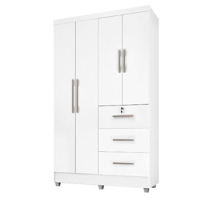 Guarda Roupas Solteiro 4 Portas 3 Gavetas Tokio Branco / Branco Lilás Flex Branco