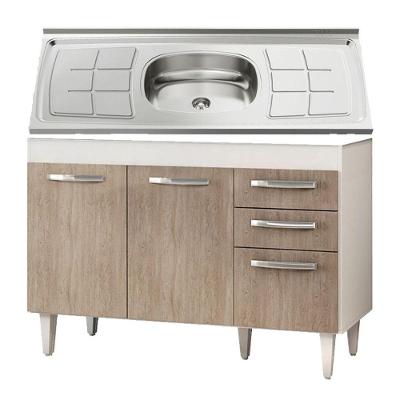 Balcão Gabinete Suécia e Pia Inox 120cm 3 Portas