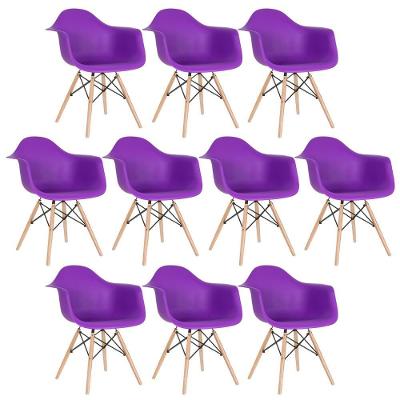 Kit 10 Cadeiras Charles Eames Eiffel Daw Com Braços E Pés De Madeira Clara Roxo
