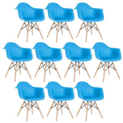 Kit 10 Cadeiras Charles Eames Eiffel Daw Com Braços E Pés De Madeira Clara Azul Céu