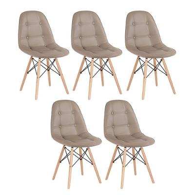 Kit - 5 X Cadeiras Estofadas Eames Eiffel Botonê - Base De Madeira Clara - Nude