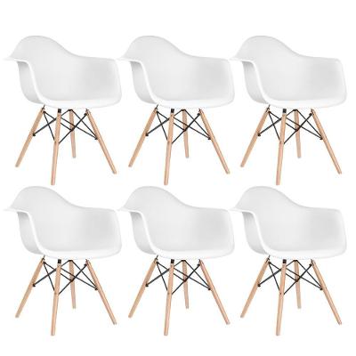 Kit 6 Cadeiras Charles Eames Eiffel Daw Com Braços E Pés De Madeira Clara Branco