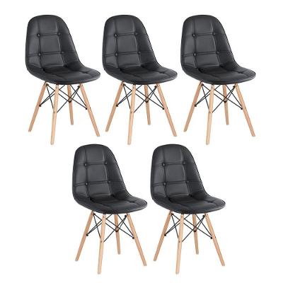 Kit - 5 X Cadeiras Estofadas Eames Eiffel Botonê - Base De Madeira Clara - Preto