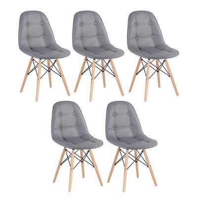 Kit - 5 X Cadeiras Estofadas Eames Eiffel Botonê - Base De Madeira Clara - Cinza Escuro