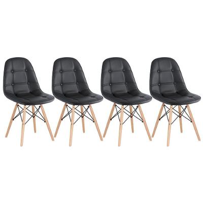 Kit - 4 X Cadeiras Estofadas Eames Eiffel Botonê - Base De Madeira Clara - Preto
