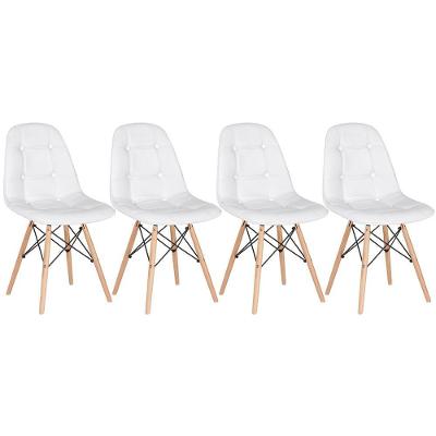 Kit - 4 X Cadeiras Estofadas Eames Eiffel Botonê - Base De Madeira Clara - Branco