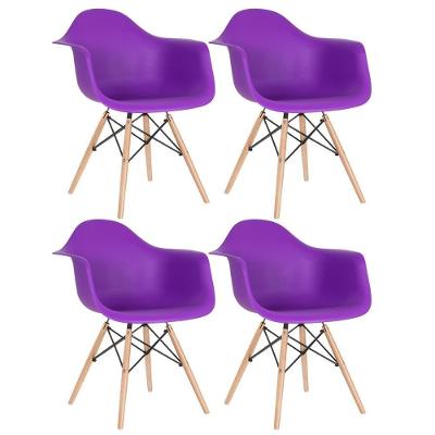 Kit 4 Cadeiras Charles Eames Eiffel Daw Com Braços E Pés De Madeira Clara Roxo