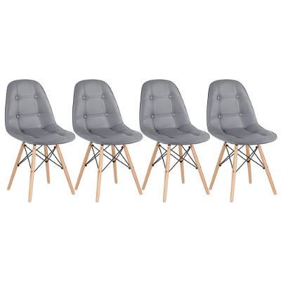 Kit - 4 X Cadeiras Estofadas Eames Eiffel Botonê - Base De Madeira Clara - Cinza Escuro