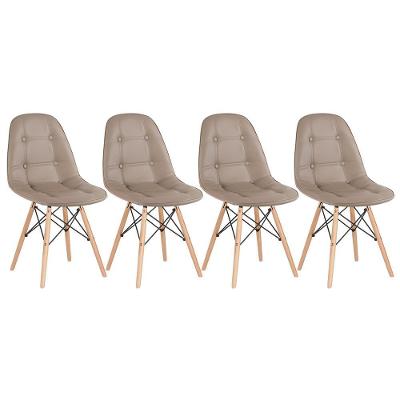Kit - 4 X Cadeiras Estofadas Eames Eiffel Botonê - Base De Madeira Clara - Nude