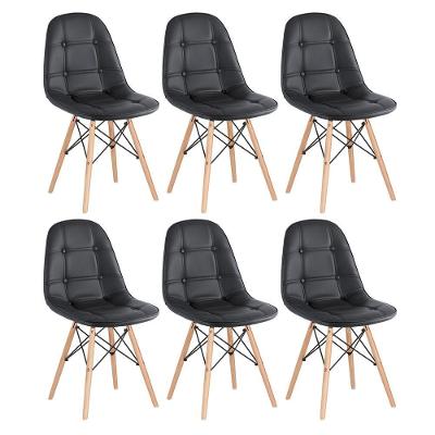Kit - 6 X Cadeiras Estofadas Eames Eiffel Botonê - Base De Madeira Clara - Preto
