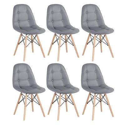 Kit - 6 X Cadeiras Estofadas Eames Eiffel Botonê - Base De Madeira Clara - Cinza Escuro
