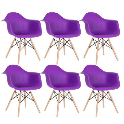Kit 6 Cadeiras Charles Eames Eiffel Daw Com Braços E Pés De Madeira Clara Roxo