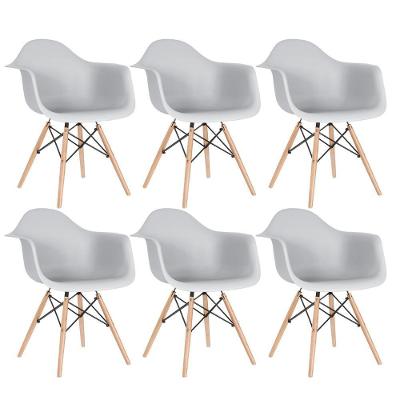 Kit 6 Cadeiras Charles Eames Eiffel Daw Com Braços E Pés De Madeira Clara Cinza Claro