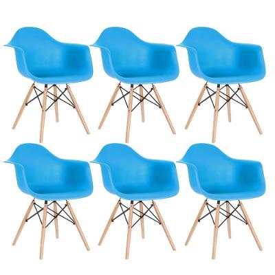 Kit 6 Cadeiras Charles Eames Eiffel Daw Com Braços E Pés De Madeira Clara Azul Céu