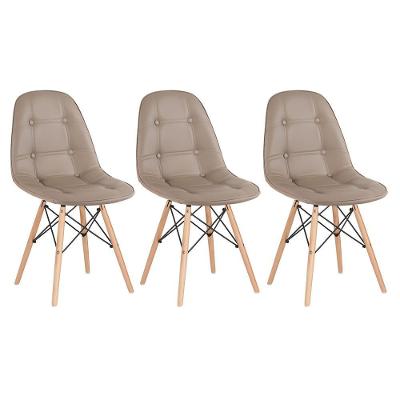 Kit - 3 X Cadeiras Estofadas Eames Eiffel Botonê - Base De Madeira Clara - Nude