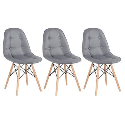 Kit - 3 X Cadeiras Estofadas Eames Eiffel Botonê - Base De Madeira Clara - Cinza Escuro
